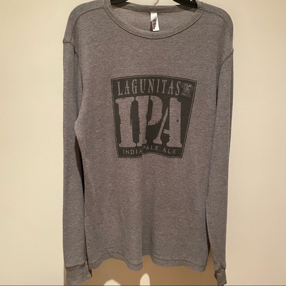 Canvas Unisex Long Sleeve Gray Lagunitas IPA, Waffle Material T-Shirt. Size L
